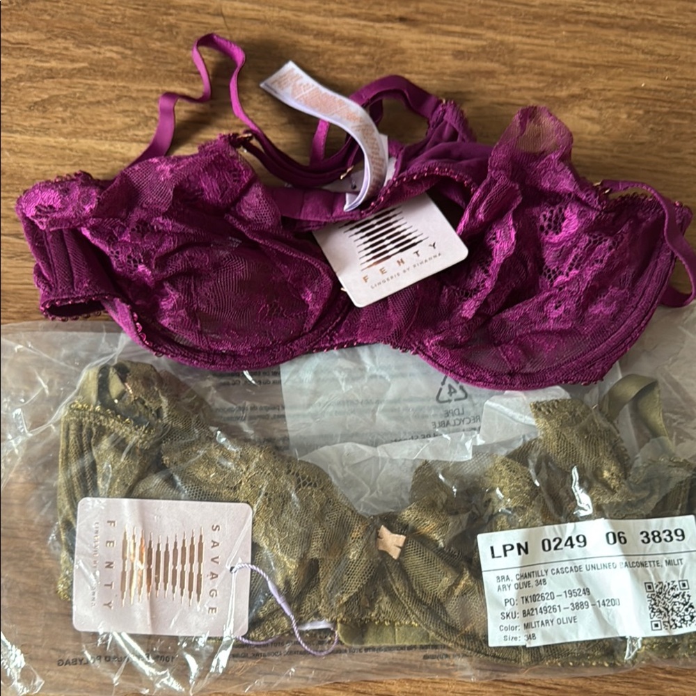 Savage X Fenty Women's Lace Bra Set - Purple and Olive